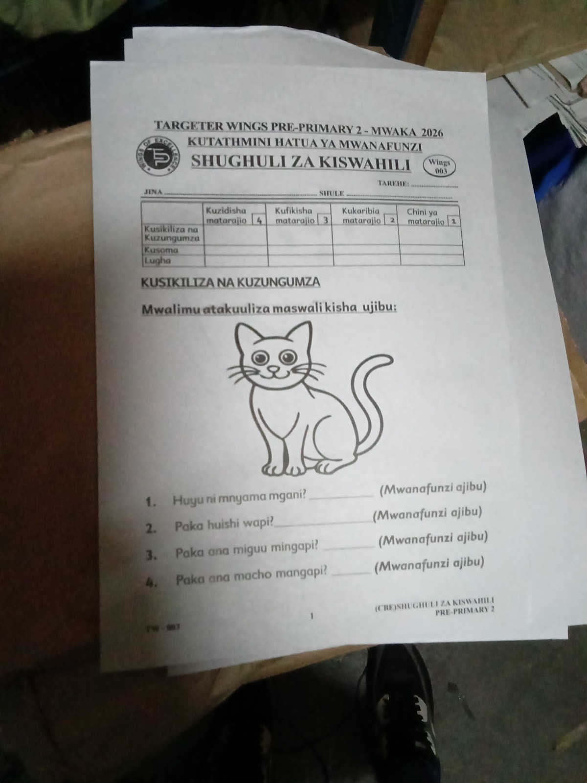 Primary School Exam item 6